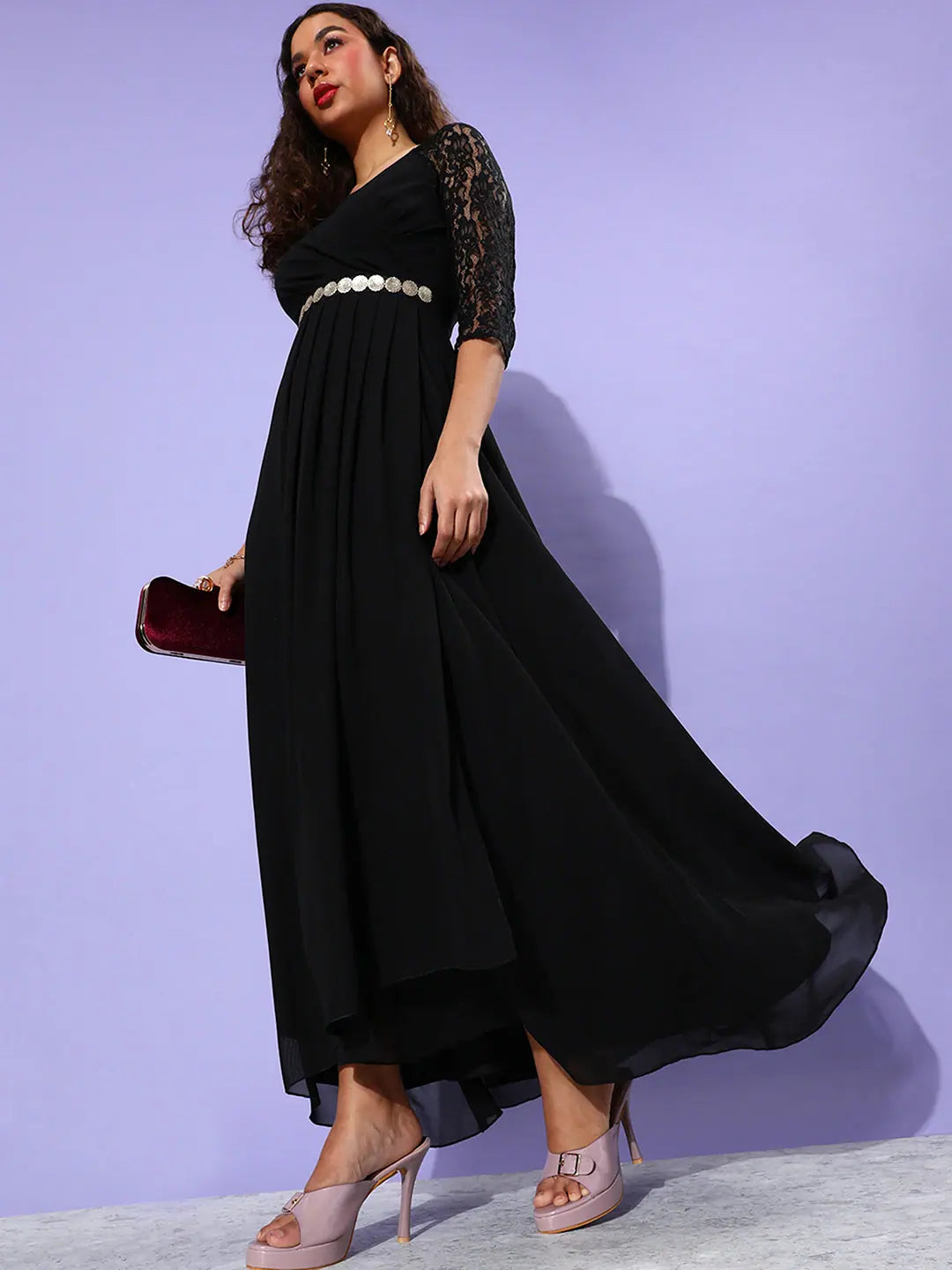 Edgy Fashion Nobody Can Equal Me Pleated Maxi Dress Black