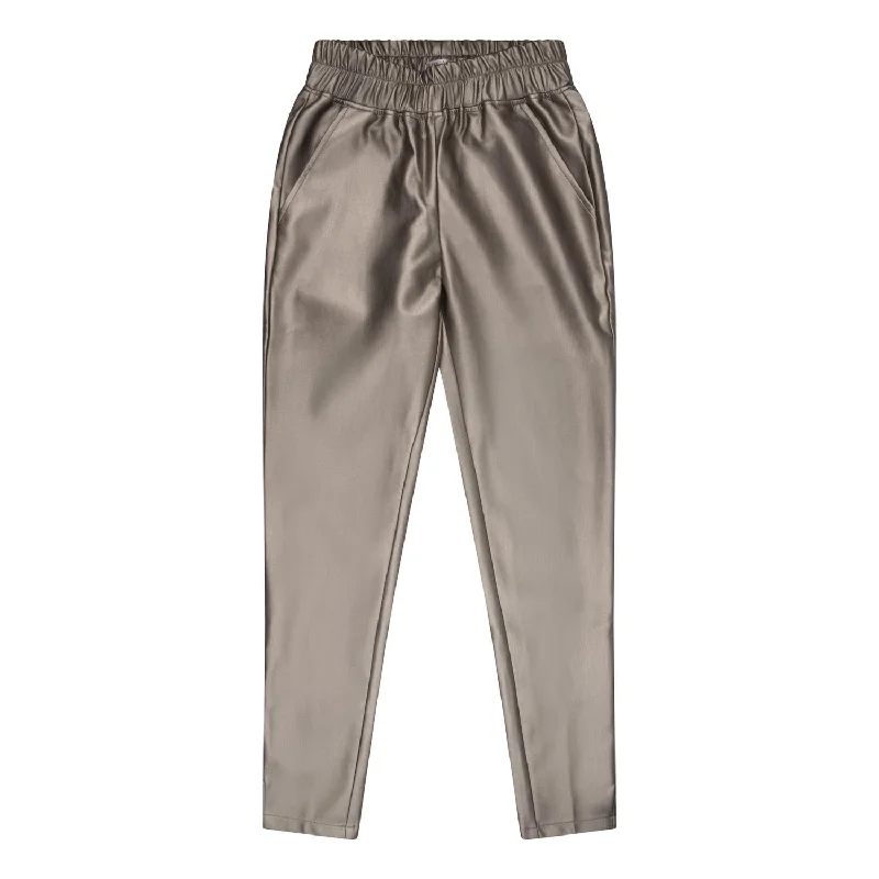 Timeless Elegance Redefined Tregging Pu Trousers In Soft Gold