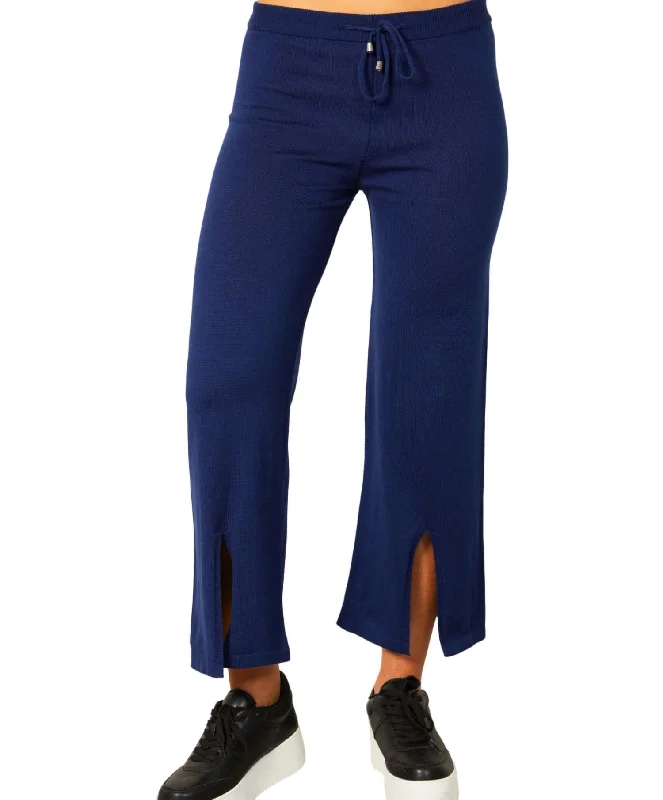 Fashion Essentials Knit Pant W/ Middle Silt In Navy