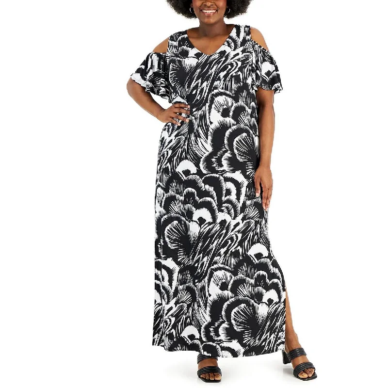 Chic & Cozy Collection Connected Apparel Womens Plus Side Slits Long Maxi Dress