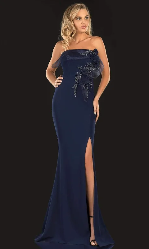 Trend Leading Collection Terani Couture - 2021E2818 Strapless Ribbon Accent Slit Sheath Gown