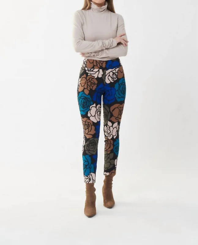 Fashion Deal Floral Slim Leg Pants In Black/multi