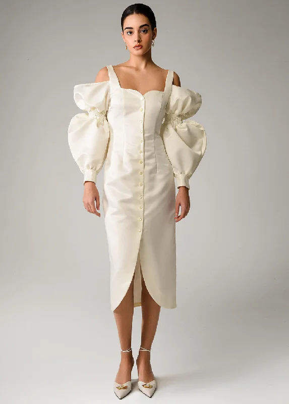 Trend Forward Women's Wear IVORY PUFF SLEEVES DRESS