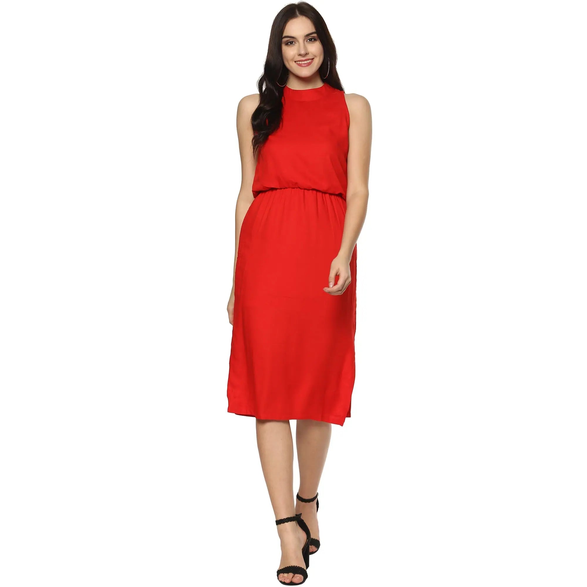 Imeless Style Balloon Waist Midi Dress