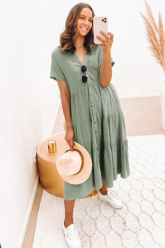 Elegant Clothing Little Paradise Midi Dress Sage