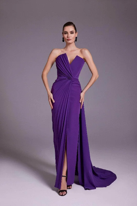 Clearance Sale MNM Couture N0532 - Strapless V-Neck Crepe Gown