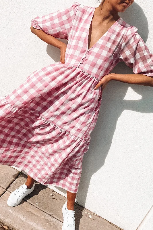 Bid Farewell To The Old Season Boden Maxi Dress Pink Check