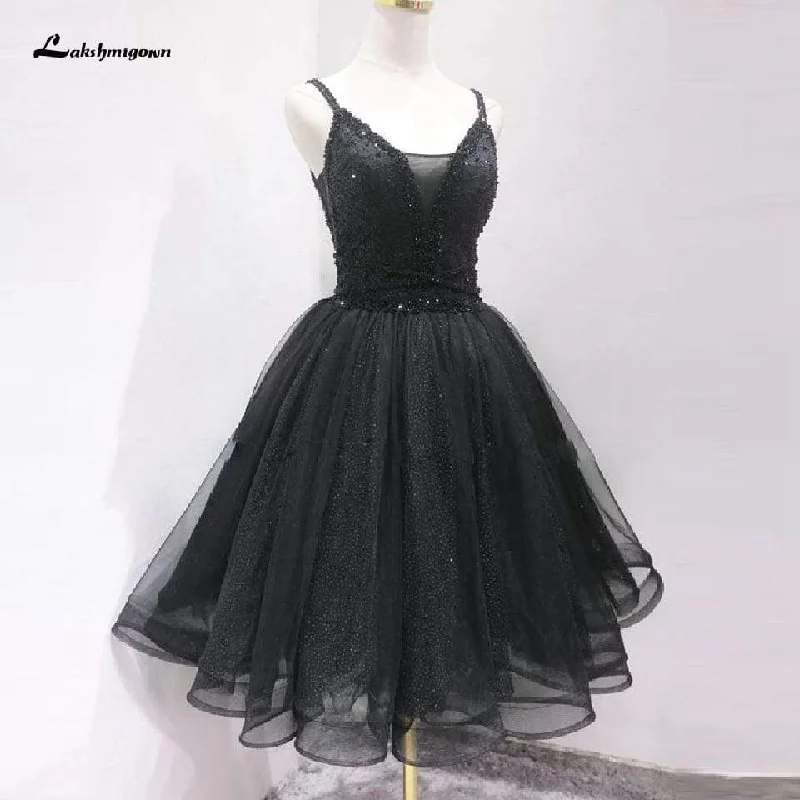 Casual Chic Roycebridal Vintage Black Short Birdal Beaded Sexy Ball Gown Wedding Dress