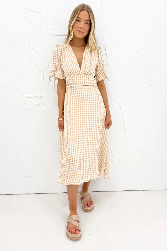 Everyday Wear Aspyn Midi Dress Beige Check