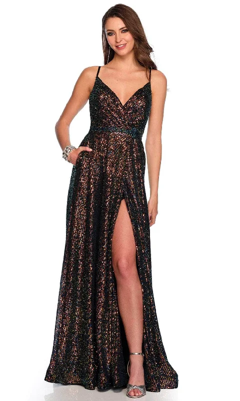 Current Trends Dave & Johnny 11278 - Surplice V-Neck Iridescent Prom Gown