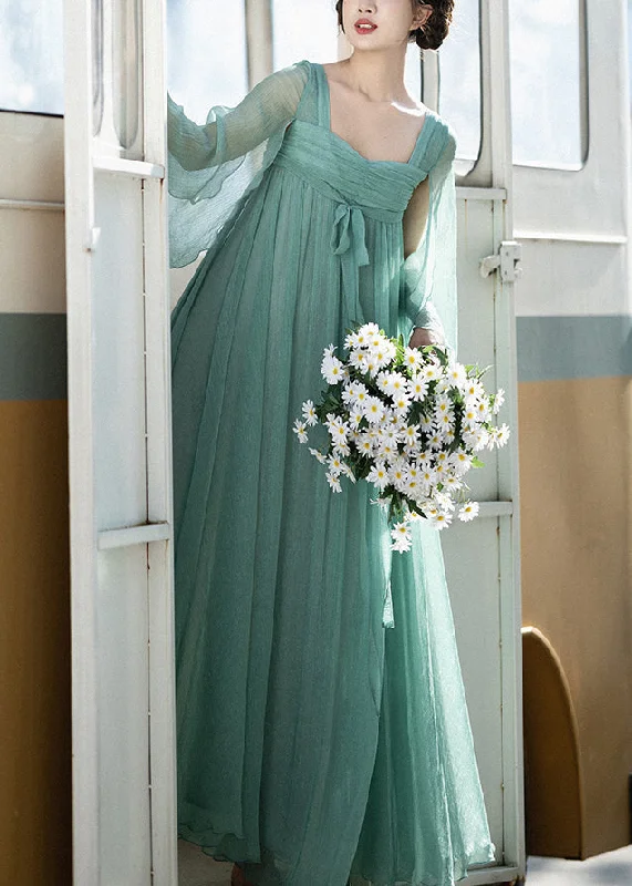 Signature Style Essentials Classy Green Square Collar Wrinkled Lace Up Chiffon Dresses Summer Signature Style Essentials Classy Green Square Collar Wrinkled Lace Up Chiffon Dresses Summer