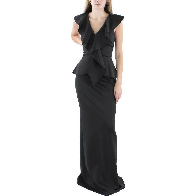 Colorful Clothing Black Halo Womens Full Length Ruffled Maxi Dress