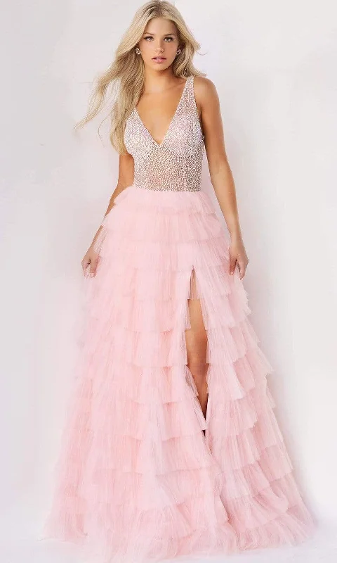 Women's Urban Fashion Jovani - 07235 Jeweled High Slit Tulle Gown