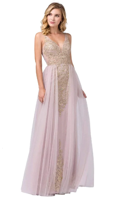 Trendy Street Style Clothing Dancing Queen - 2525 Gilt-Appliqued Illusion Overskirt Gown