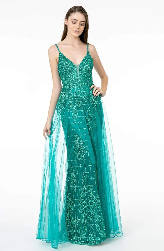 High End Fashion Elizabeth K - GL2924 Illusion Deep V-Neck Glitter Mesh Mermaid Gown