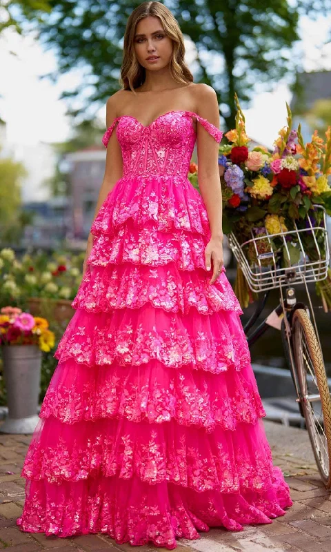 Trendy Street Style Attire Sherri Hill 56196 - Tiered Skirt Gown