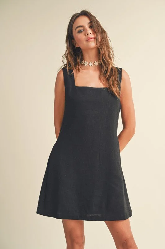 Sporty Streetwear Maisie Sleeveless Linen Mini Dress Black