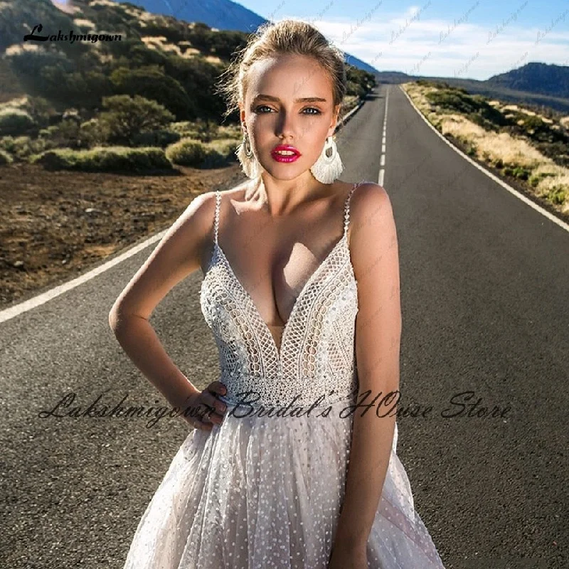 Trend Alert Roycebridal Vestido Novia Boho Blush Plush Pink Wedding Dress Summer  New Mariage Bridal Lace Bodice Sexy Wedding Gowns Spaghetti Straps