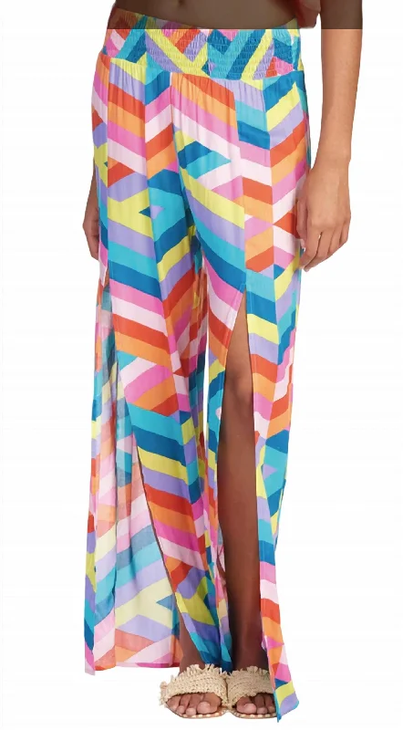 Chic Style Women's Pant With Front Slit In Multi