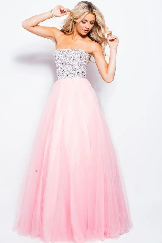 Seasonal Sale JVN by Jovani - Beaded Strapless Tulle Ballgown JVN52131 - 1 Pc Blush in Size 8 Available