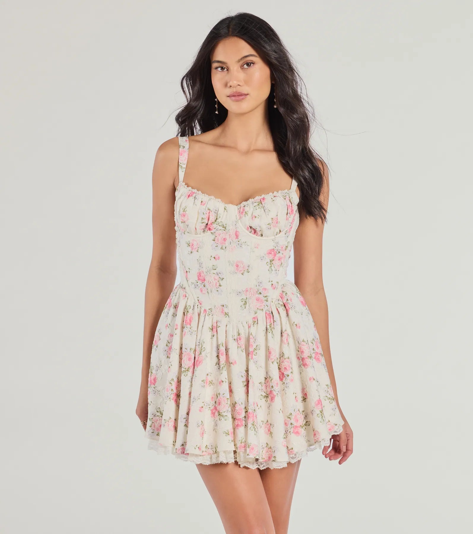 Runway Inspired Wear Stroll The Gardens Floral Corset Lace Skater Dress