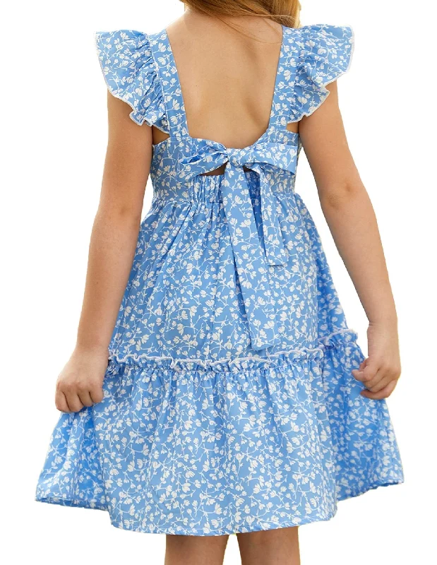 Classic Women's Fashion GRACE KARIN Girls A-line Floral Dress Girls Summer Beach Dress Blue Floral 12Y