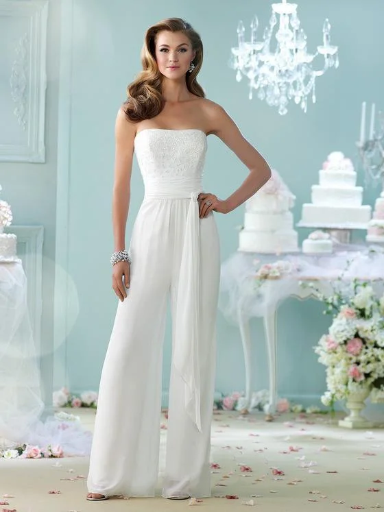 Unleash Your Trendy Side Mon Cheri Beaded Semi-Sweetheart Jumpsuit in Ivory 215103