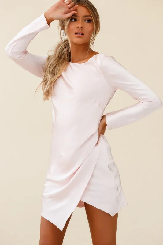 Limited Stock, Big Sale Thank Me Later Long Sleeve Open Back Dress Baby Pink