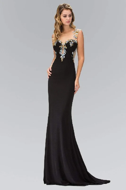 Sophisticated Style Elizabeth K - GL1402 Illusion Scoop Neckline with Sheer Back Jersey Gown