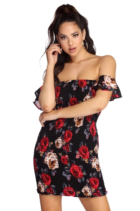 Sophisticated Style Smocked Over Florals Mini Dress