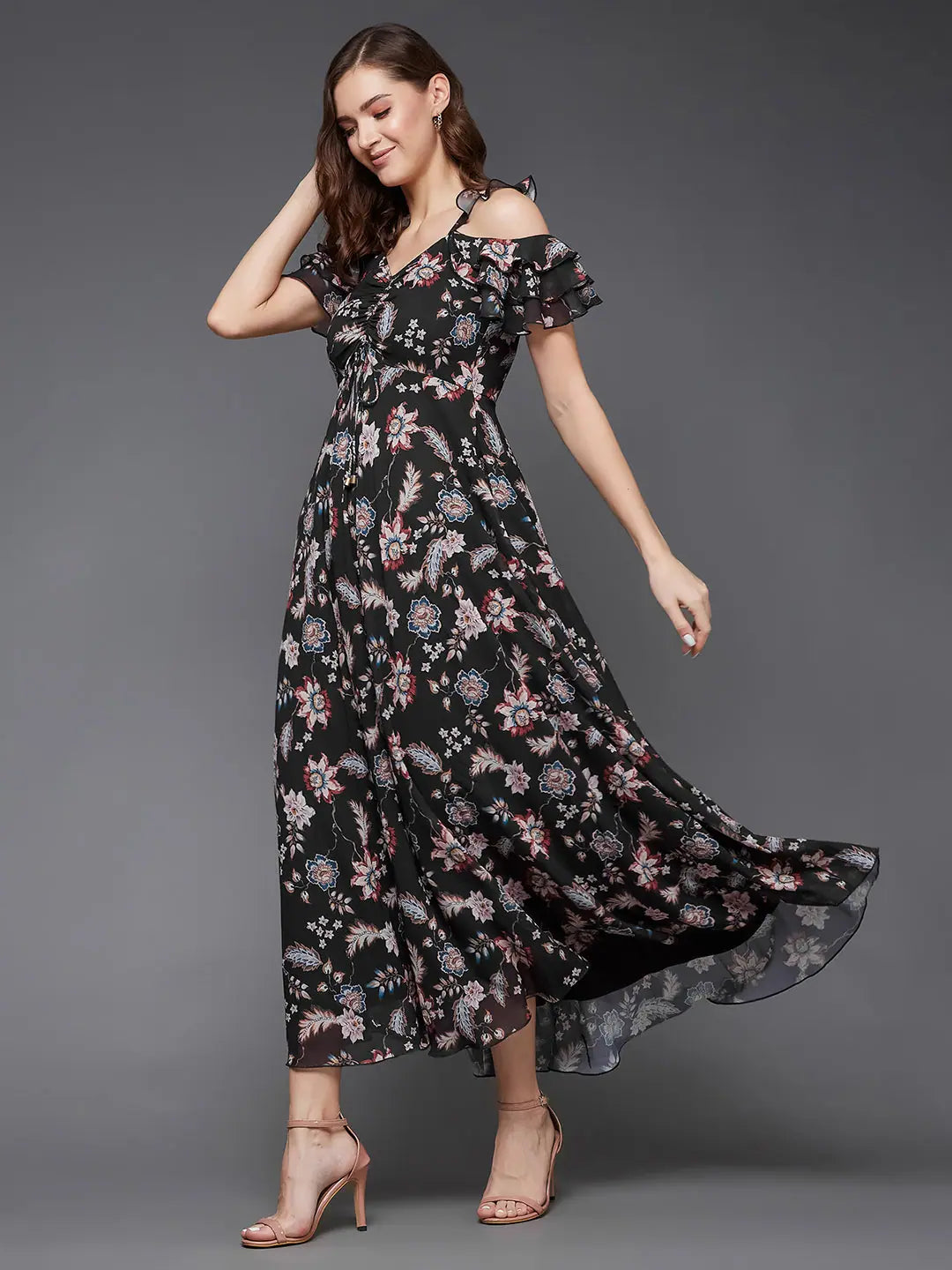 Street Style Fashion Never Have To Settle Ruching Maxi Dress Multicolored-Base-Black