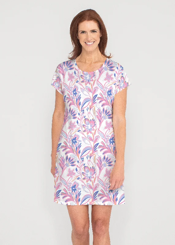 Women Wear Online Floral Buds Pink (8032) ~ French Terry Short Sleeve Crew Dress