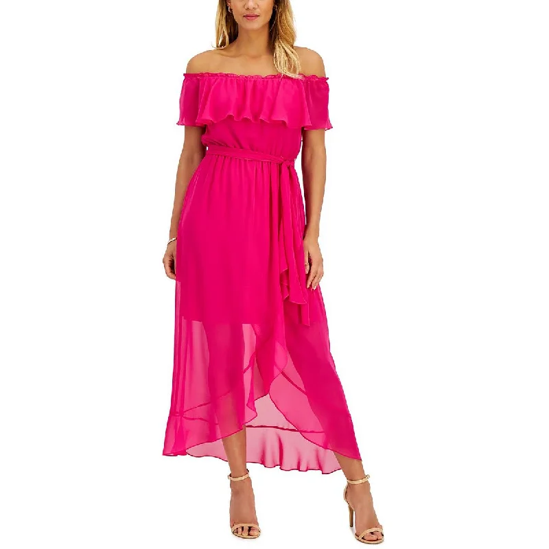 Relaxed Style SLNY Womens Chiffon Belted Maxi Dress