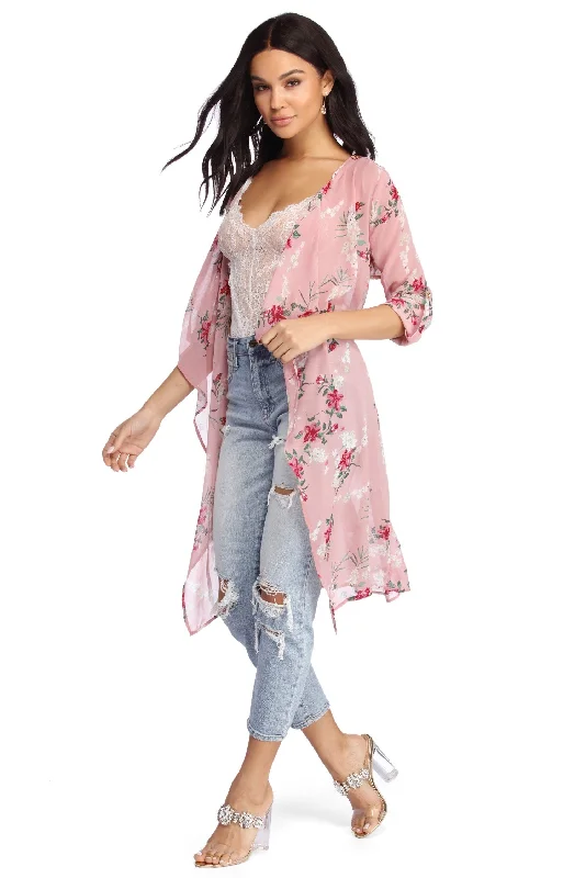 Relaxed Style Flowy Floral Chiffon Duster