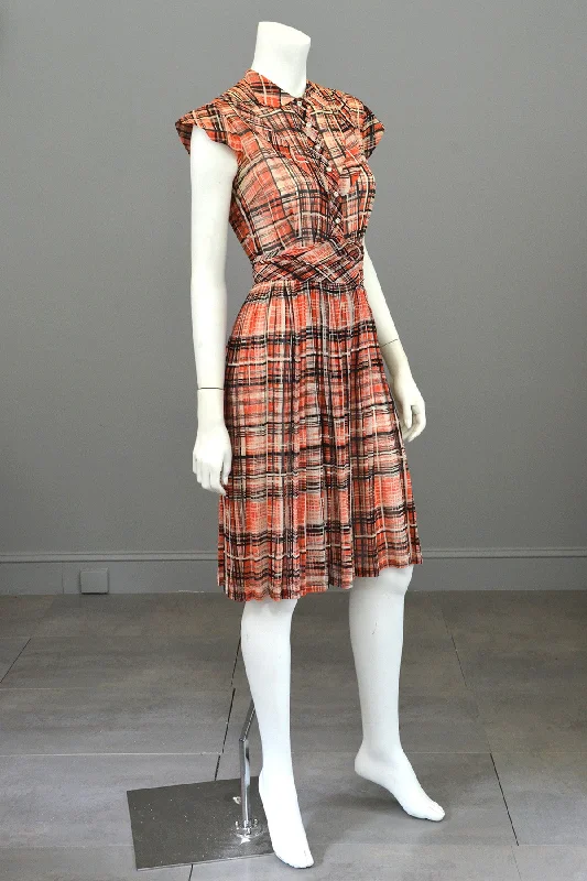 Runway Inspired Wear 1930s Red Black Plaid Vintage Day Dress