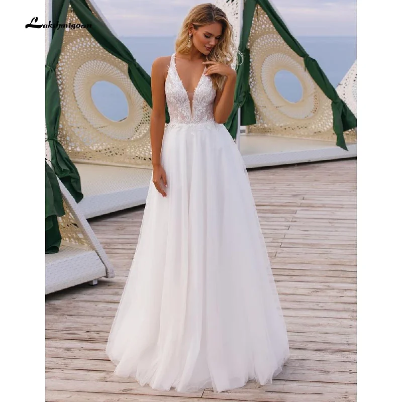 Trendy Threads Roycebridal V Neck Off The Shoulder Lace Tulle Backless Wedding Dresses