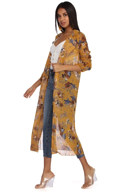 Festival Fashion Floral Beauty Chiffon Trench