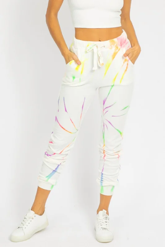 Casual Chic Neon Tie Dye Sweatpants In White