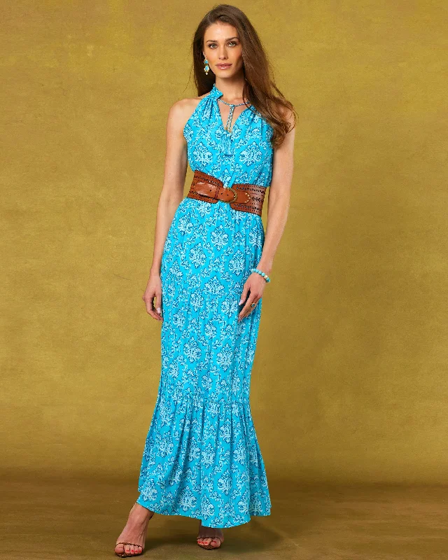 Outfits For Women Bailey Halterneck Maxi Dress in Turquoise Baroque Florals