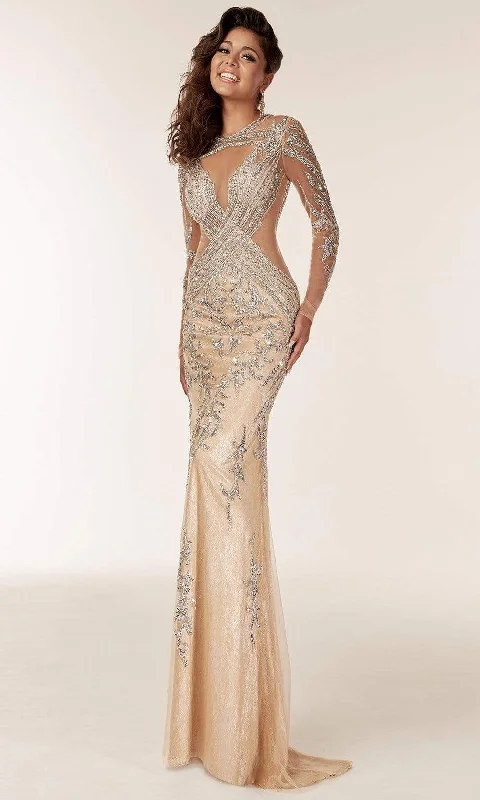 Preppy Style Jasz Couture - 6204 Illusion Embellished Sheath Gown