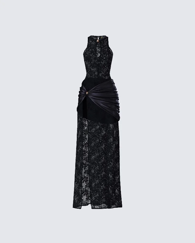 Sporty Streetwear Lavinia Black Lace Cut Out Maxi Dress