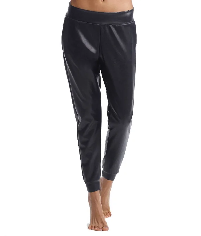 Casual Yet Stylish Separates Faux Leather Jogger In Black