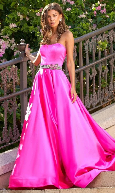 Dive Into Trendy Women's Fashion Sherri Hill - 54785 Strapless Jeweled Waist A-Line Gown