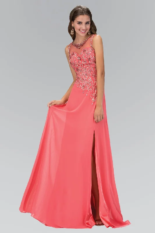 Online Impressions Boutique Elizabeth K - GL2118 Embellished Illusion High Neck A-Line Gown