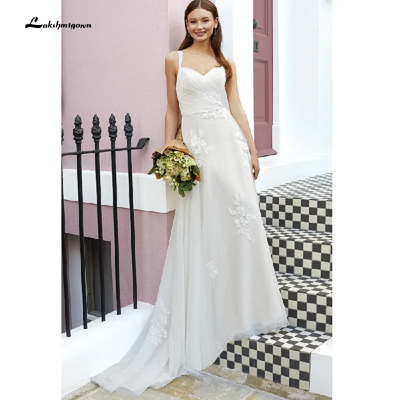 Fashion Forward Outfits Roycebridal vestido noiva  Pleats Lace Spaghetti Straps Off the Shoulder Boho Wedding Dresses Backless Elegant trajes de novias largos