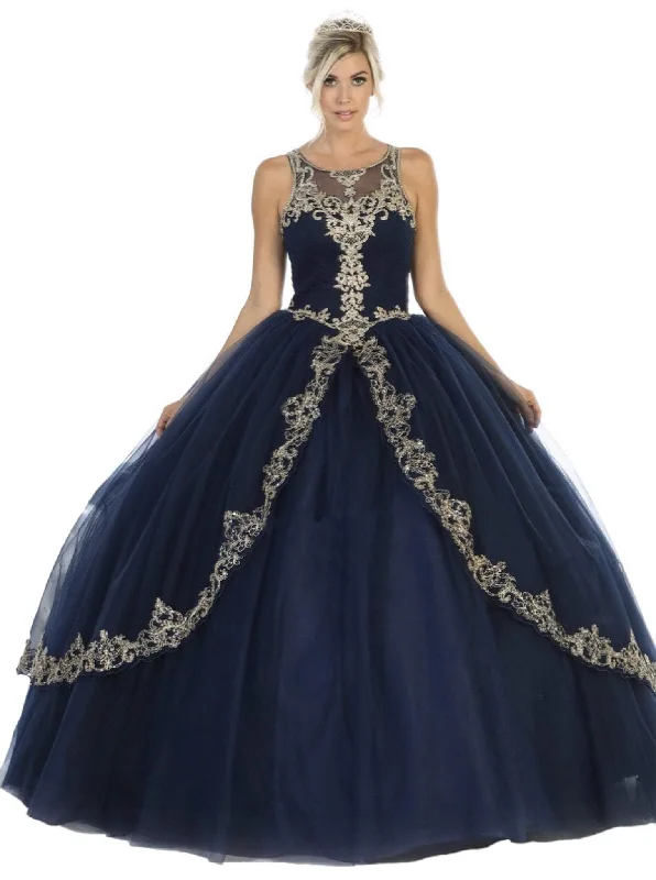 Break Fashion Norms May Queen - LK117 Appliqued Scoop Pleated Ballgown