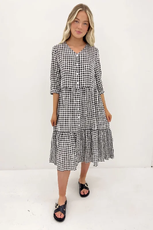 Limited Time Offer Kaylah Midi Dress Black Gingham