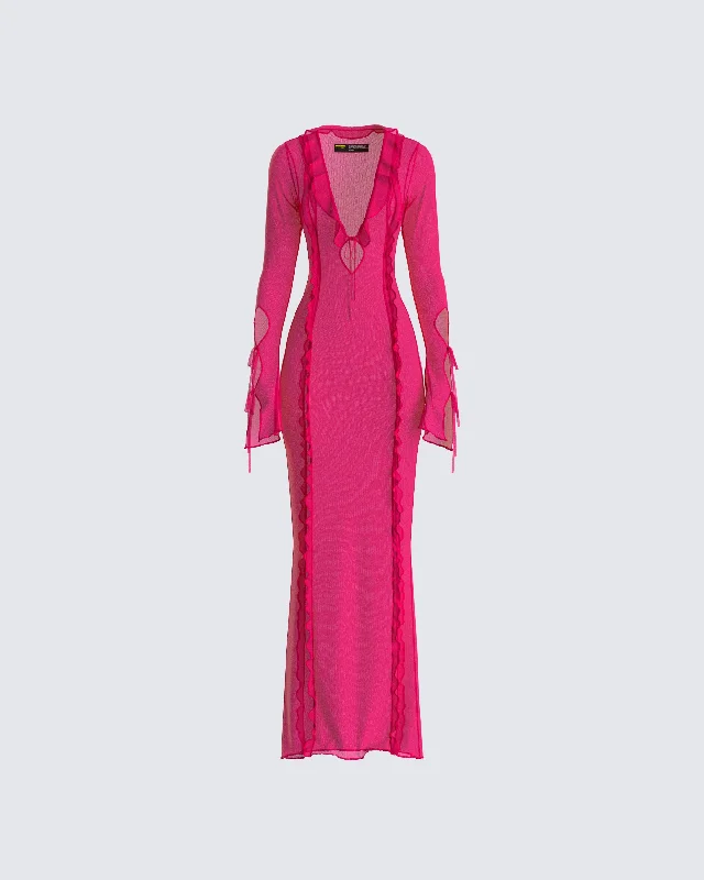 High End Fashion Florence Magenta Mesh Maxi Dress