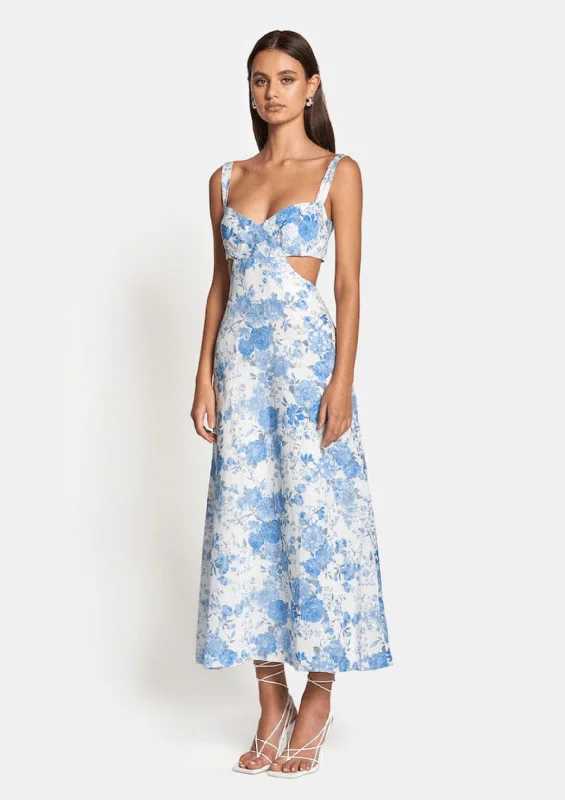 Affordable Online Boutique Delilah Cut Out Midi Dress - Sky Blue Floral