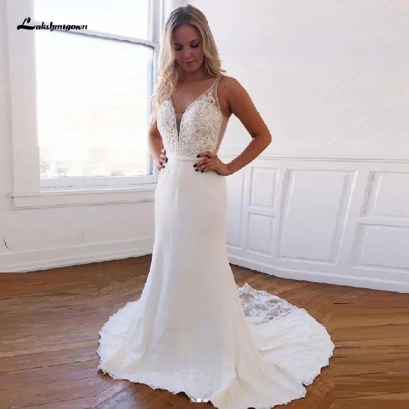 Premium Fabrics Roycebridal Vintage Lace Mermaid Wedding Dress Elegant Chiffon Long